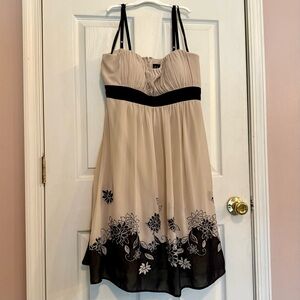 S.L. Fashions Beige & Black Floral Chiffon Dress Size 12 Elegant Party Dress